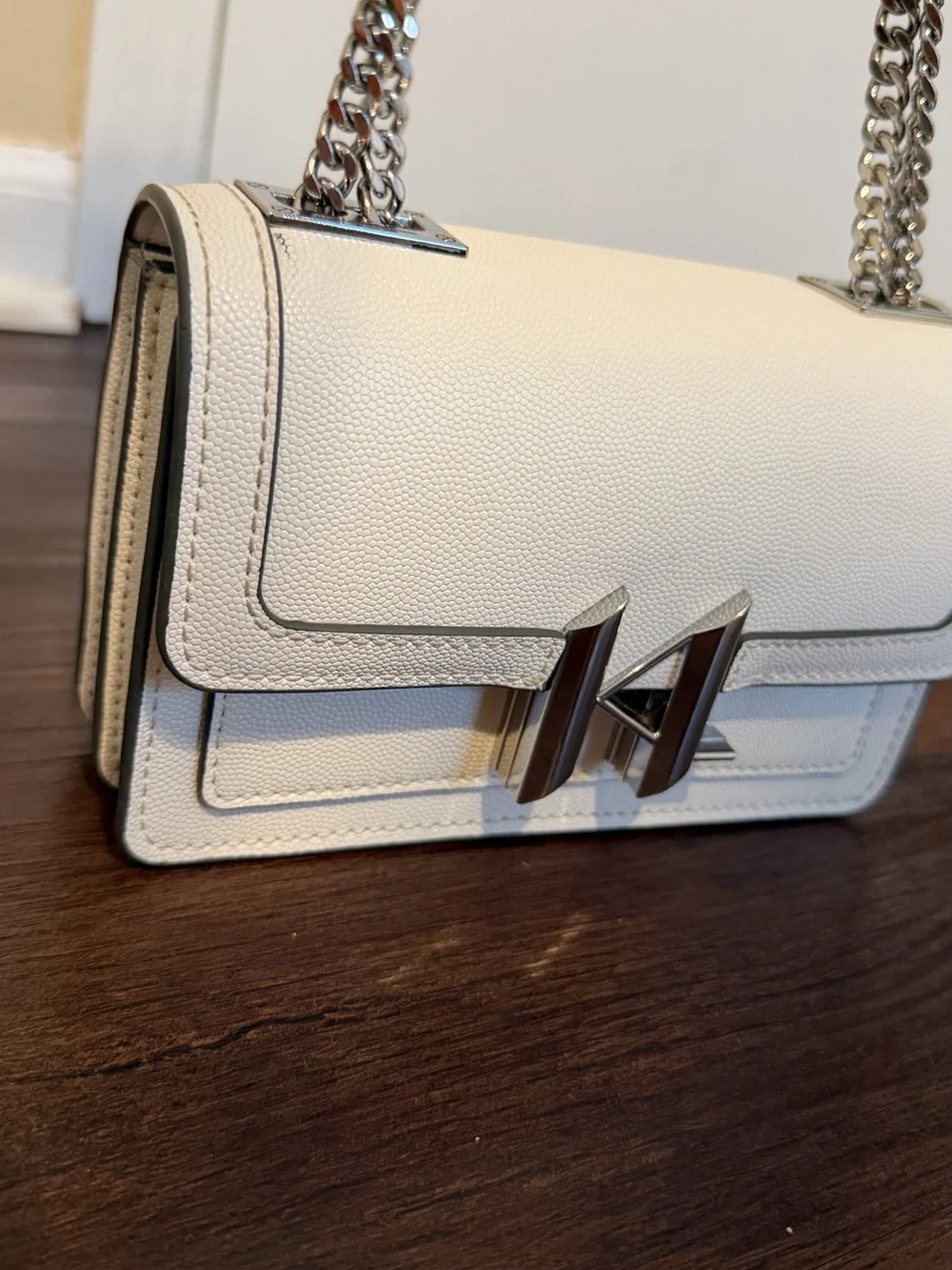 Karl Lagerfeld White Textured Chain-Handle Crossbody Bag